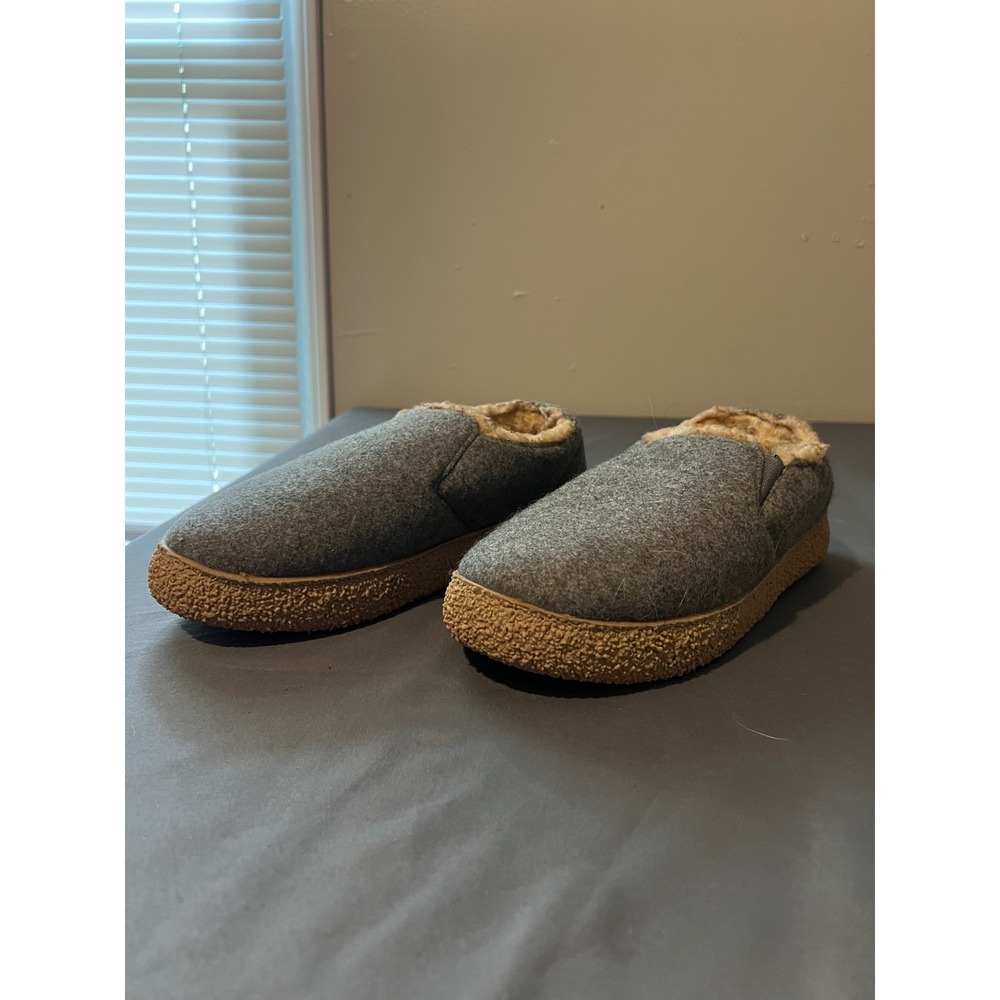 Merrimac Womens Grey Wool Blend Faux Fur Lined Slip On Slippers Size 9